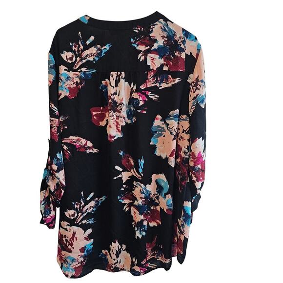 Ava & Viv Floral Blouse Women 3X Black Pink Floral Peasant Career Whimsygoth - Picture 2 of 9